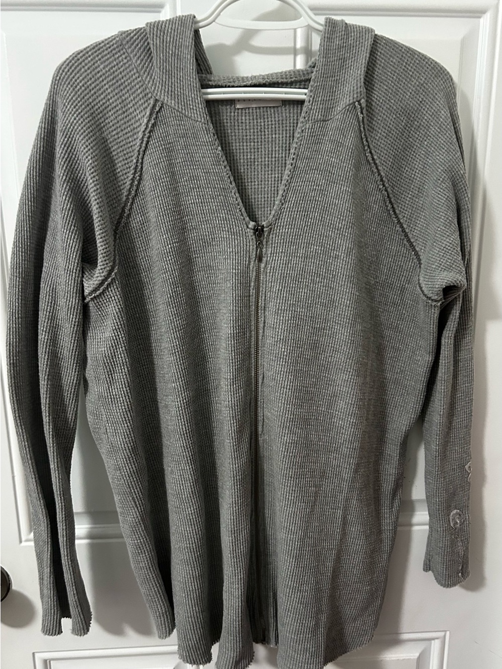 FITIGUES Vintage Lt Gray Waffle Knit Hooded Tunic Jacket Cotton Size: Large